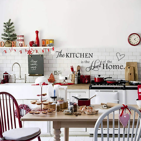 Kitchen Wall Stickers Set With Inspiring Quote The Kitchen Is The Heart Of The Home Vinyl Wall Decal in cozy kitchen