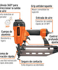Heavy Duty 16 Gauge Pneumatic Air Brad Nailer, ergonomic grip, aluminum body, and adjustable depth control for efficient use.