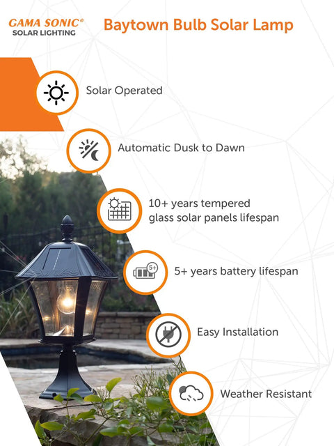 Solar Baytown Bulb Outdoor Post Light Black Cast Aluminum No Wiring Needed 1 Light With 3 Mounting Options in garden setting