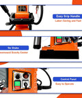 High Octane Magnetic Drill Press With Variable Speed 1400W showing easy grip handle and control panel for user convenience.