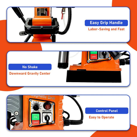 High Octane Magnetic Drill Press With Variable Speed 1400W showing easy grip handle and control panel for user convenience.