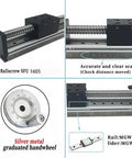 Manual Sliding Table Linear Stage Rail Guide 8 Inch 200mm with 1605 C7 Ballscrew, handwheel, and scale display