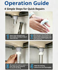 Operation guide for Straight Up Tough Steel Reinforced Epoxy Putty, showing mixing and application steps for repairs.