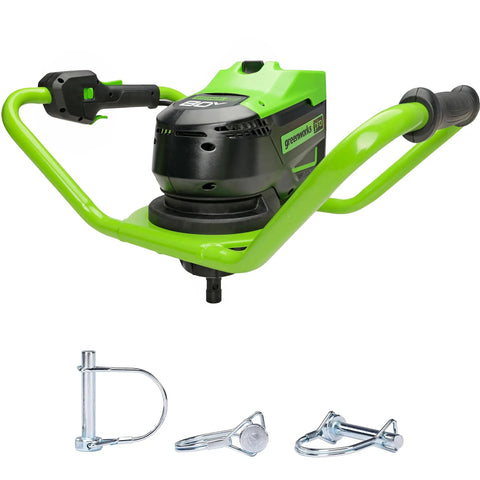 80V Brushless Earth Auger And Post Hole Digger With LED Work Lights Quiet Yet Powerful Gas Equivalent Torque 210 RPM Forward 50 RPM Reverse 59 Ft Lbs