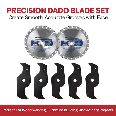 8 Inch Stacking Dado Blade Set for Table Saw With 24 Tooth Carbide Dado Blades, 23 Piece Adjustable Dado Set From 1/4 to 13/16 Inch, 5/8 Inch Arbor, 5500 RPM, Pro Grade Quality, DIY Friendly, Includes Storage Case