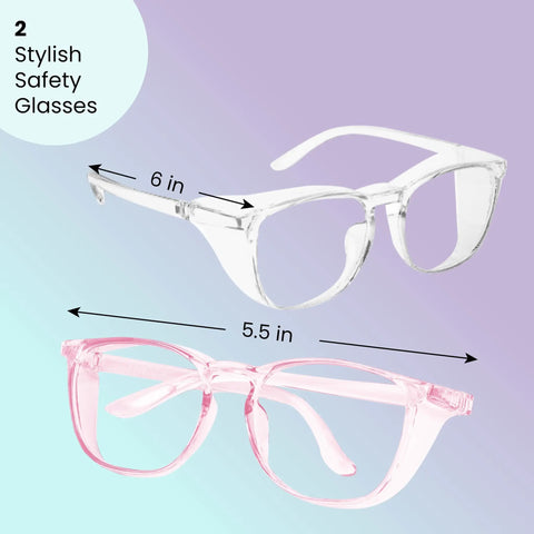 Pink and Clear Safety Glasses Pack of 2 for Women and Men Scratch Resistant Anti Fog Side Shield Eyewear