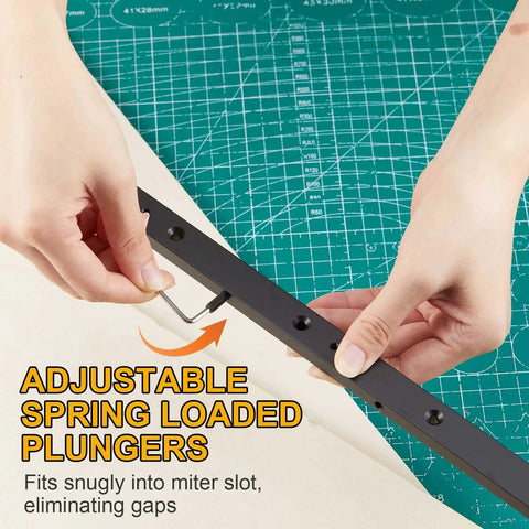 Hand adjusting adjustable spring-loaded plunger on Premium Aluminum Miter Bars 3 4 By 3 8 By 19 Inch Table Saw Runners.