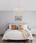 Plug In Crystal Ceramic White Chandelier With Clear Cord And Toggle Switch, Four Light Hanging Pendant Lamp Super Bright For Kitchen Dining Room Foyer Bedroom Instant Glow Up above a cozy bed.