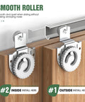 Sliding Closet Door Roller Set For Wardrobes Replacement Rollers Hardware Kit In Silver Eight Piece Pack installed on wooden door