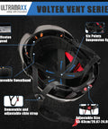 Interior view of the Heavy Duty Safety Helmet With Adjustable Clear And Tinted Visors, Ventilated Hard Hat, Ansi Z891 Certified No Nonsense Job Site Armor For Construction Work, Matte Black Shell, showcasing six-point suspension and adjustable chin strap.