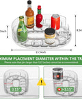 Fridge Spice Lazy Susan Organizer With 360 Degree Rotation, clear PET holder, dimensions shown, holding condiments