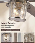 TALOYA 52" Farmhouse Ceiling Fan with Light and Remote, Rustic Style with textured glass shade and metal frame.
