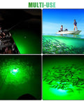 Ultra Bright Underwater Fishing Light 10.5W 1000 Lumens in use, illuminating water to attract fish at night.
