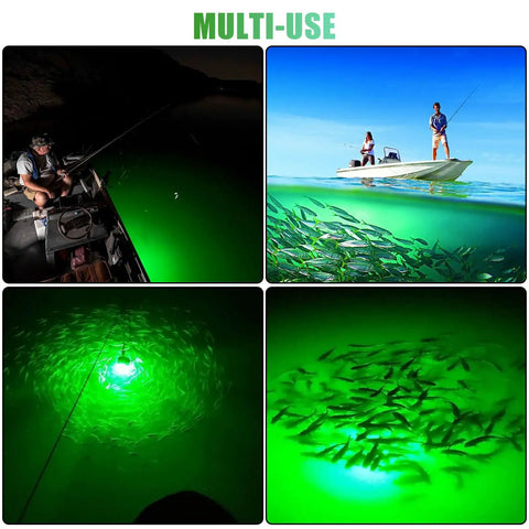 Ultra Bright Underwater Fishing Light 10.5W 1000 Lumens in use, illuminating water to attract fish at night.