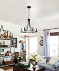 Farmhouse Wagon Wheel Chandelier 20 Inch Black Brown Iron With 6 Lights Round Rustic Kitchen Island Pendant Light in living room