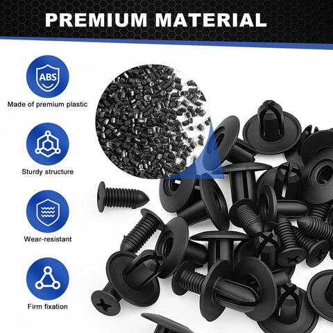 Hella Sturdy Auto Bumper Clip Kit With 120 Pieces In Six Essential Sizes Includes Bonus Fastener Puller Tool For Daily Driver Fixes and durable ABS clips.