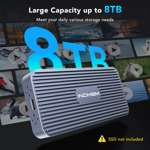 Kick Butt M2 Nvme Ssd Enclosure With 80Gbps Transfer Speed And Quiet Cooling Fan For Thunderbolt And Usb4 Systems Supports Pcie Gen 5 Drives Up To 8Tb showing grey aluminum design with 8TB capacity.