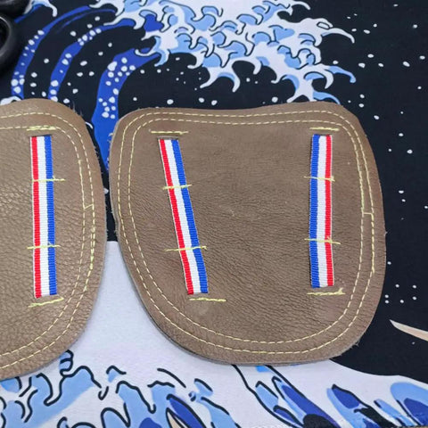 Close-up of Welding Foot Protector With Cowhide Leather Anti Spark Heat Resistant Shoe Covers with stitching details