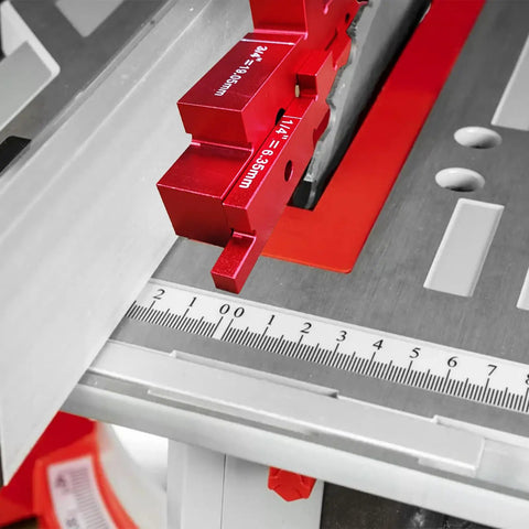 Setup Blocks Height Gauge 14 Piece Aluminum Alloy Precision Bars For Woodworking showing measuring alignment on saw table