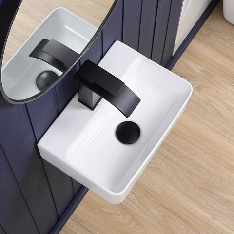 Super Compact Wall Mount Bathroom Vessel Sink In Crisp White Porcelain, Rectangular Floating Vanity Basin Made For Tight Squeezes Rv Cabins And Tiny Homes Zero Countertop Takeover