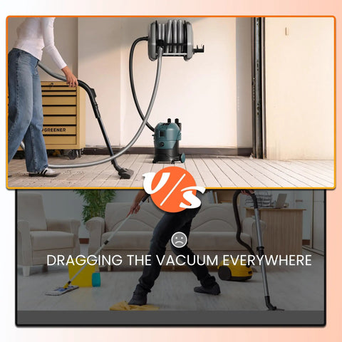 Retractable Vacuum Hose Reel With 30Ft Hose Extension, Wall Mount, 1-1/4 Inch No Kink Replaceable Hose For 32mm Wet Dry Vacuums