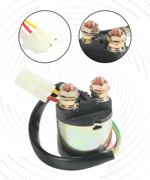 Premium Heavy Duty Starter Relay Solenoid For Honda Trx Atv with copper windings, showing connector and wiring detail.