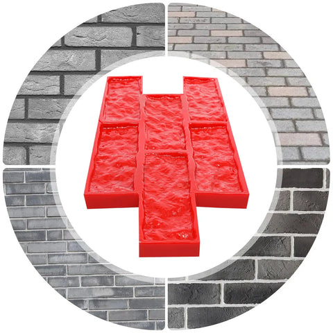 Sturdy PU Concrete Stamp Mats 19.29 By 7.87 Inch Realistic Stone Texture Molds For Slick Seamless DIY Imprinting, red mold display