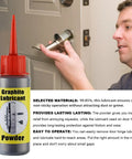 Man using Graphite Powder Lubricant For Locks Hinges And Tools One Ounce Sixty Milliliters Ultra Fine Dry Film Lube on door hinge