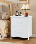 Cozy Two Drawer Nightstand With Removable Fabric Drawers And Wooden Top End Table For Bedroom Dorm And Entryway White Finish