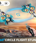 Foam Remote Control Airplanes For Kids And Adults, 360 Degree Flip Fighter Jet With Light in mid-air, remote in hand.