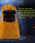 Cowhide Leather Welding Hood With Auto Darkening Lens Pancake Style Welding Helmet Mask For Arc Welding front view