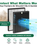 4 Pack Air Purifier Filters Set with 2 Primary Filters and 2 Carbon Filters for J Series HR950 HR1000 shown with airflow