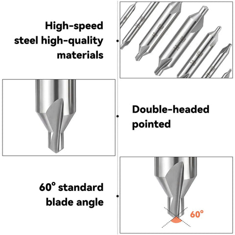 Pro Grade Center Drill Bit Set For Lathe And Metalworking, 60 Degree M2 High Speed Steel Center Bits With Countersink