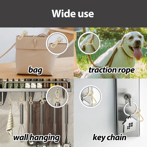 Two Pack Snap Hook Swivel Clasp Set One Half Inch Detachable Carabiner Hooks With Screwdriver Tool D Ring Keychain Clips Bag Strap Hardware For Purses Crossbody Bags Key Fobs And Pet Collars shown on bag, pet collar, wall, and key chain