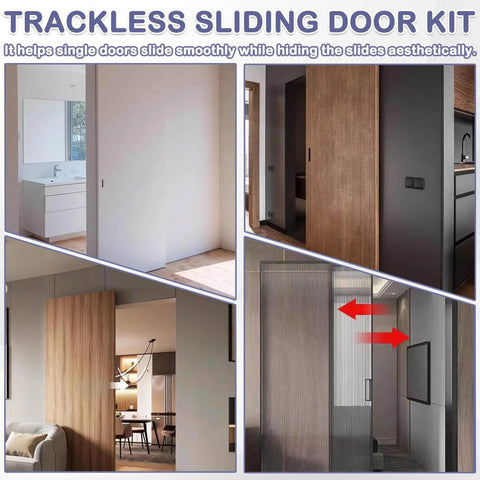 Concealed Sliding Door Kit With Soft Close For Barn Doors, Heavy Duty Ghost Track System, Invisible Sliding Hardware