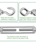 Heavy Duty M6 Hook And Eye Turnbuckle Set With 304 Stainless Steel Hardware features corrosion resistance and smooth threads.