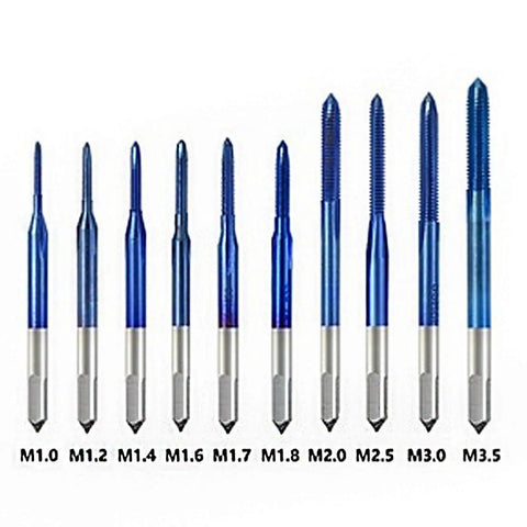 Heavy Duty Tungsten Steel Thread Tap Set Built Like Iron For Absolute No Sweat Threading On Wood Plastic And Aluminum Pro Grade Everyday Carry Workhorse Tool Kit, showing M1 to M3.5 sizes.