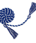 Royal Blue And White Graduation Cords For 2026 Honor Cord Braided 67 Inch Long Graduation Ropes shown coiled with tassels