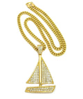 Iced Out Bigger Size Sailing Yacht Pendant On 6mm 30 Inch Cuban Chain Necklace Gold Tone Fashion Jewelry For Men And Women A Bold Nautical Bling Statement