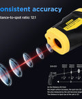 Infrared Thermometer Gun With Laser And Adjustable Emissivity illustration showing distance-to-spot ratio of 12:1