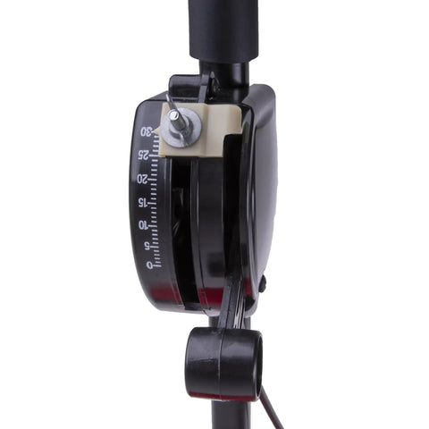 Close-up of the adjustable flow dial on Red 75Lb Drop Spreader for Lawn Care With 22 Inch Coverage, showcasing precision settings.