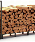 Beefy 8Ft Firewood Rack With Heavy Duty Metal Frame And Built In Kindling Storage For Indoor And Outdoor Use fully loaded with logs