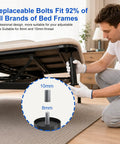 Person adjusting Heavy Duty Adjustable Bed Frame Support Legs 7 To 12 Inch Set All Metal With Enlarged Non Slip Rubber Bases M8 And M10 Compatible