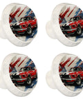 Vintage Racing Car Pattern Glass Cabinet Knob Set Four Pack Round Glass Drawer Pulls For Kitchen Wardrobe Cupboard Closet