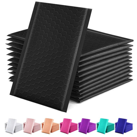 Stack of Black Bubble Mailers 4x8 Inches, 50 Pack, 4x7 Internal Size Padded Envelopes For Shipping, Self Sealing Mailers