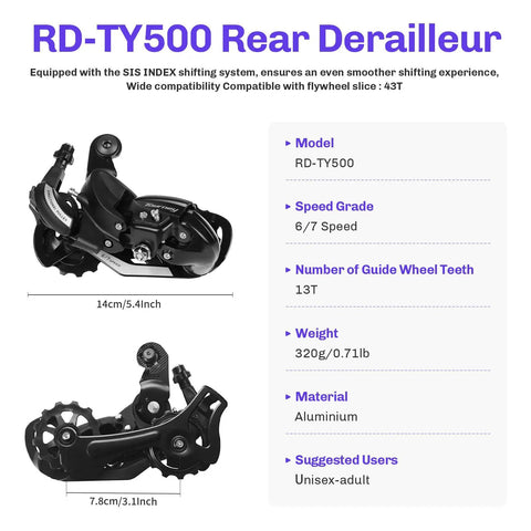 Rear Derailleur RD TY500 6 And 7 Speed Direct Mount For Folding And Mountain Bikes With Crisp Shifts SIS Index And Aluminum Build