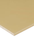 Beige PEEK plastic bar half inch thick by three inch wide forty eight inch long, opaque standard grade with plain backing.