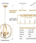 Gold Orb Chandelier Pendant Light Three Light Globe Fixture Modern Luxury options and measurements chart.