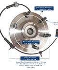 Front Wheel Hub Bearing Assembly Fits 1999 To 2004 Silverado 1500, 2000 To 2006 Tahoe, Suburban 1500, 2002 To 2006 Avalanche 1500, Sierra 1500, Yukon, Escalade, Express 1500 6 Lug Replacement showing dimensions and electrical connections.