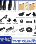 Motorized Flush Hidden Sliding Barn Door Hardware Kit For 47.2 To 59 Inch Doors, Aluminum Track, components and accessories shown